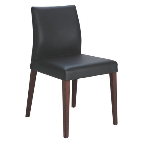 Black Leather Dining Chair With Walnut Stain Legs